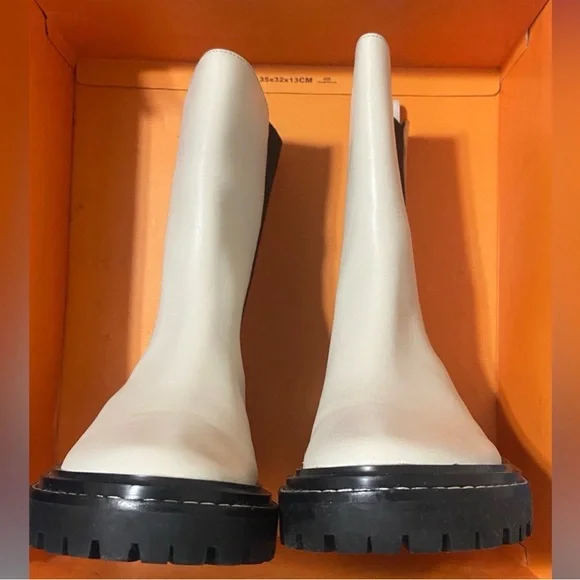 Tory Burch Benton Slip on Moto Cream and Black Ankle Boots - Picture 5 of 13